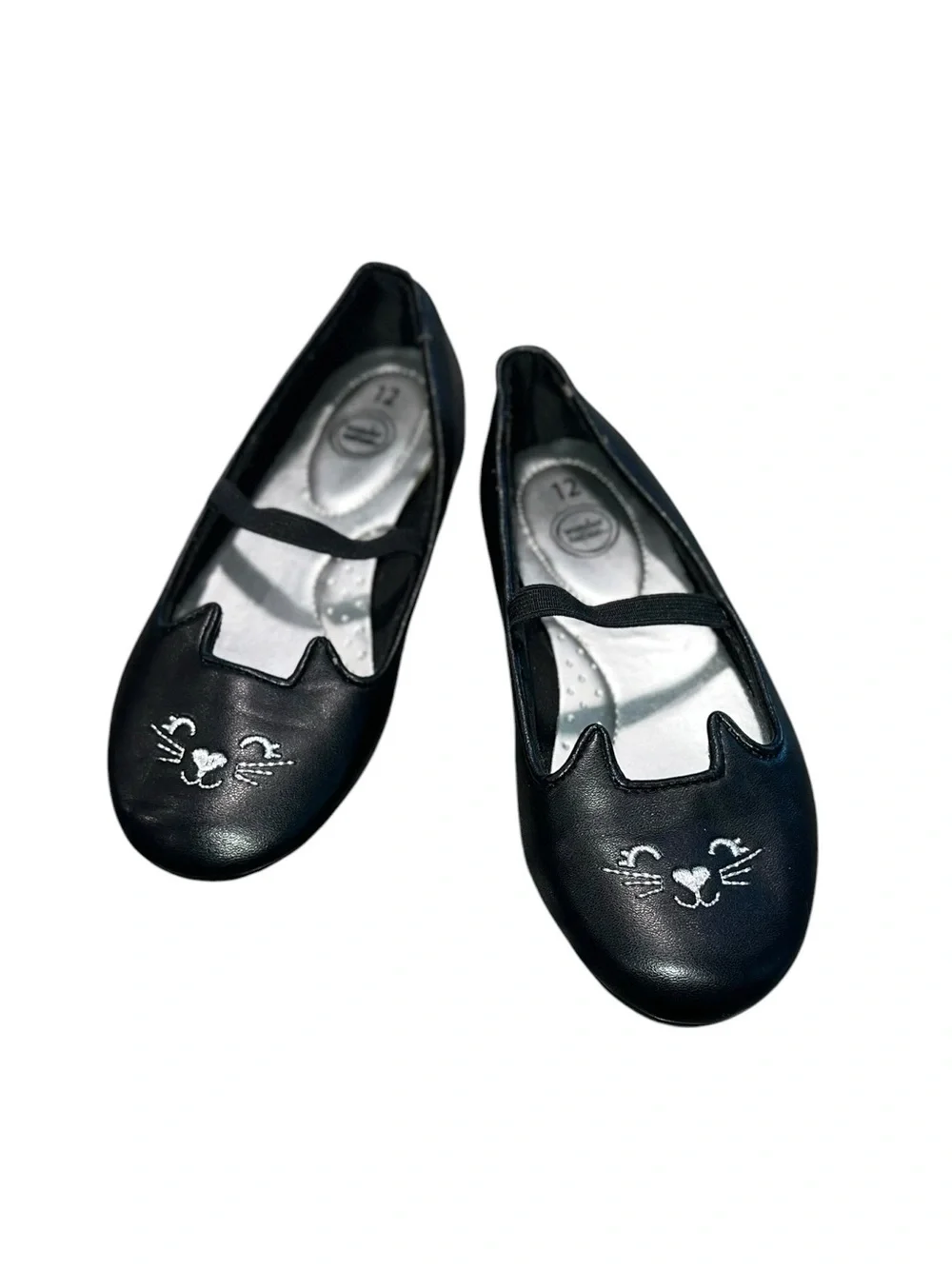 Wonder Nation Girls Black Cat Face Ballet Flats Mary Jane Shoes Size 12